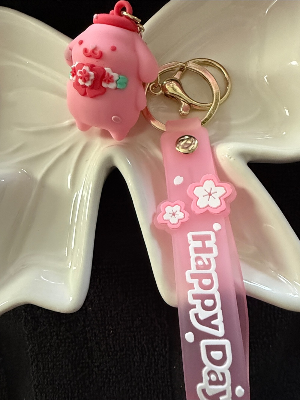 Pink 'Happy Day' Kids Silicone Keychain Charm